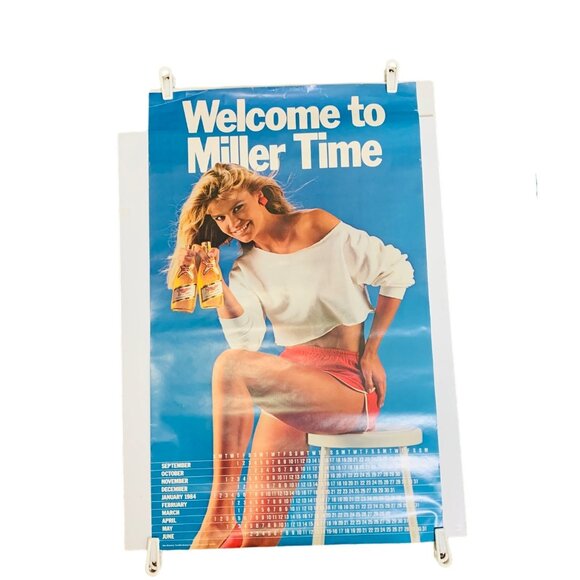 Vintage 1984 Miller Beer Poster Calendar Sexy Model Mancave Bar Nostalgia Slogan - Picture 11 of 12